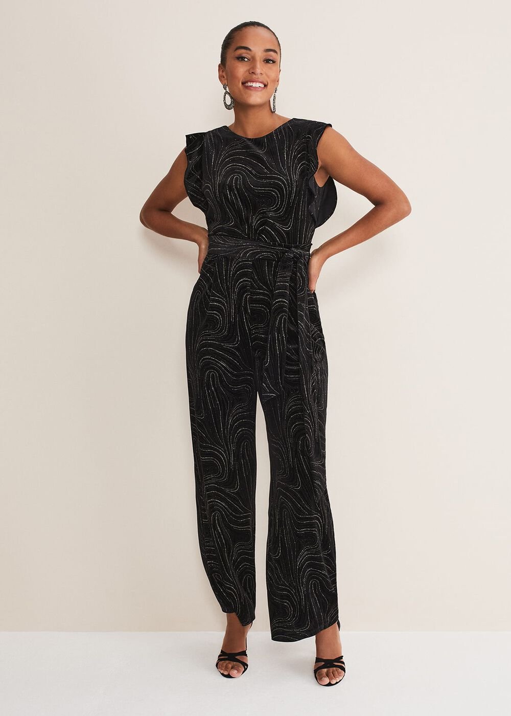 Victoriana Swirl Velvet Jumpsuit Black/Gold