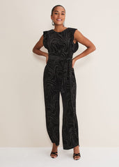 Victoriana Swirl Velvet Jumpsuit Black/Gold