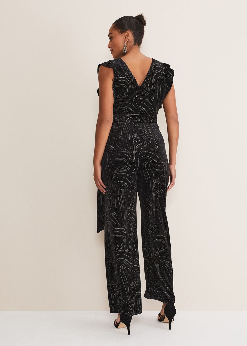 Victoriana Swirl Velvet Jumpsuit Black/Gold