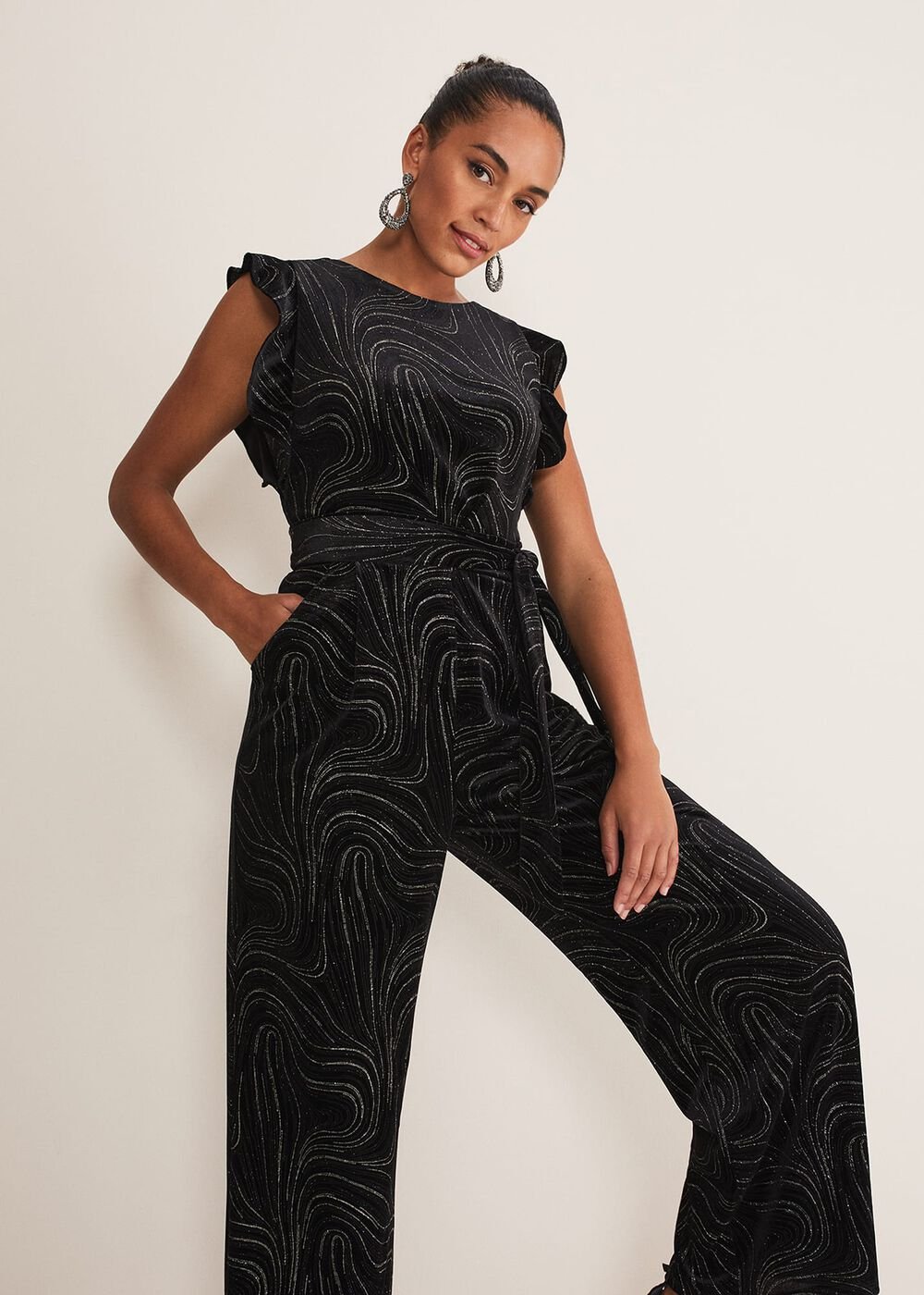 Victoriana Swirl Velvet Jumpsuit Black/Gold