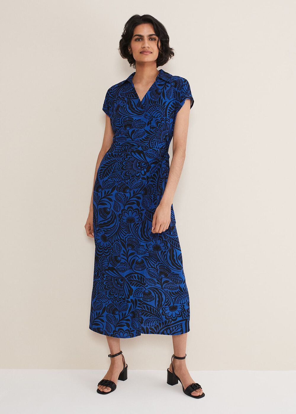 Mara Abstract Print Wrap Dress Blue/Black