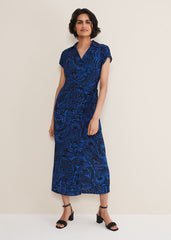 Mara Abstract Print Wrap Dress Blue/Black