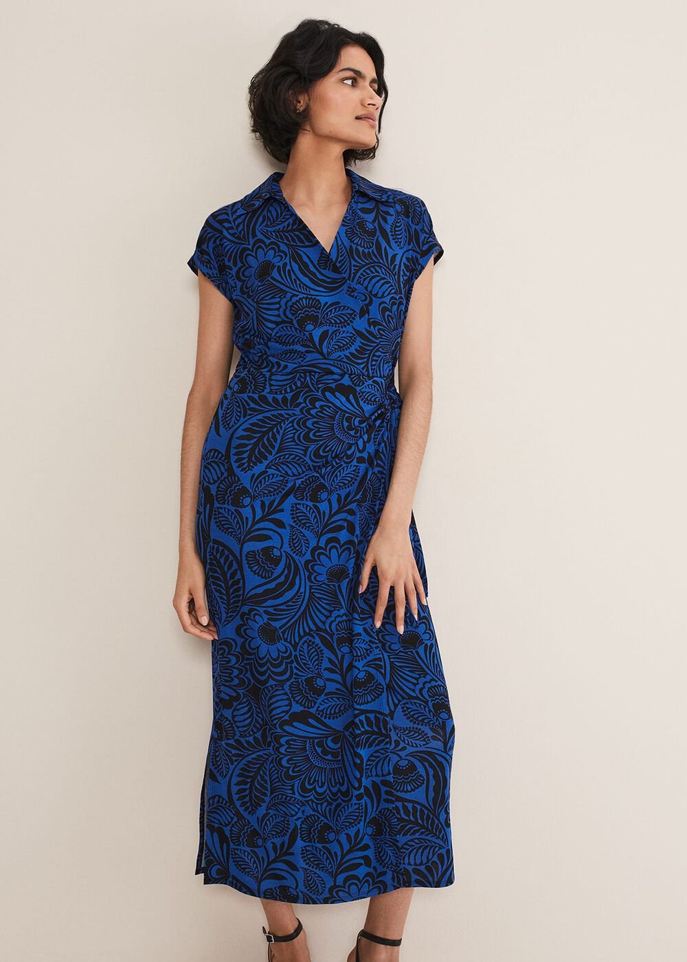 Mara Abstract Print Wrap Dress Blue/Black