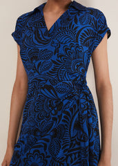 Mara Abstract Print Wrap Dress Blue/Black