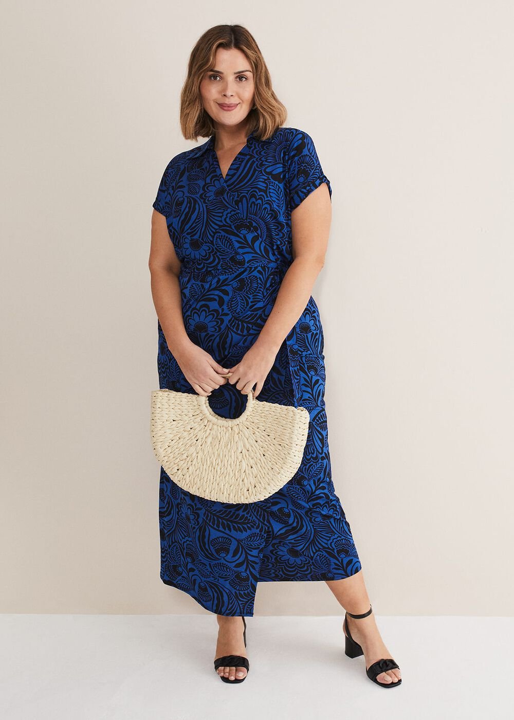 Mara Abstract Print Wrap Dress Blue/Black