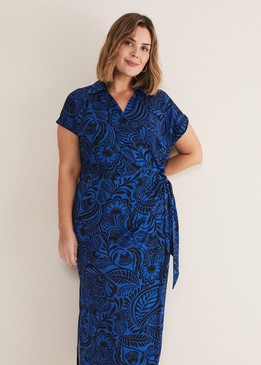 Mara Abstract Print Wrap Dress Blue/Black