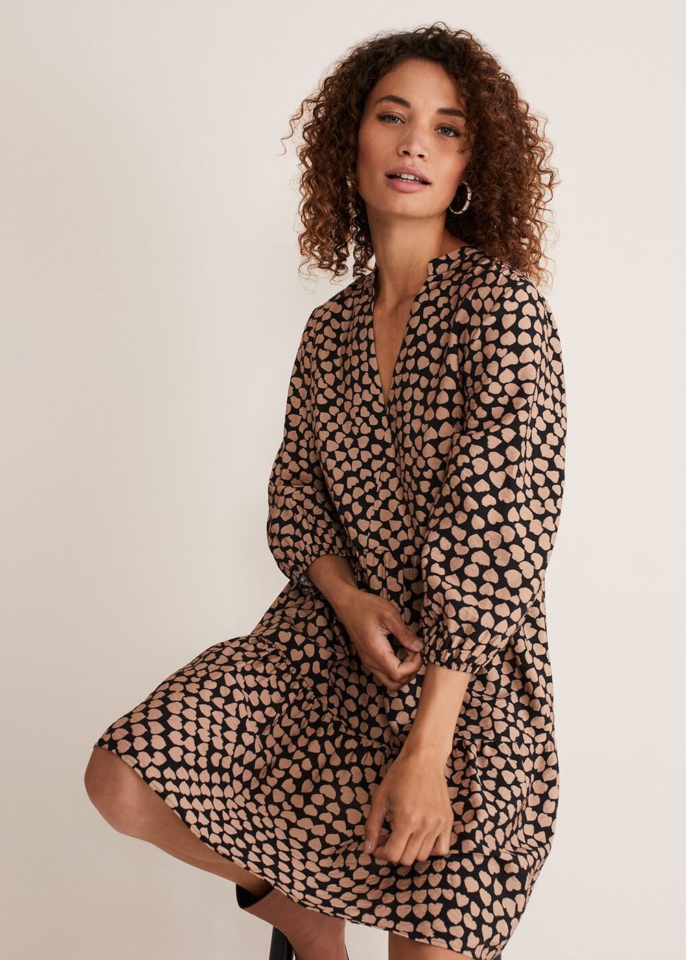 Kesia Hearts Swing Dress Stone/Black
