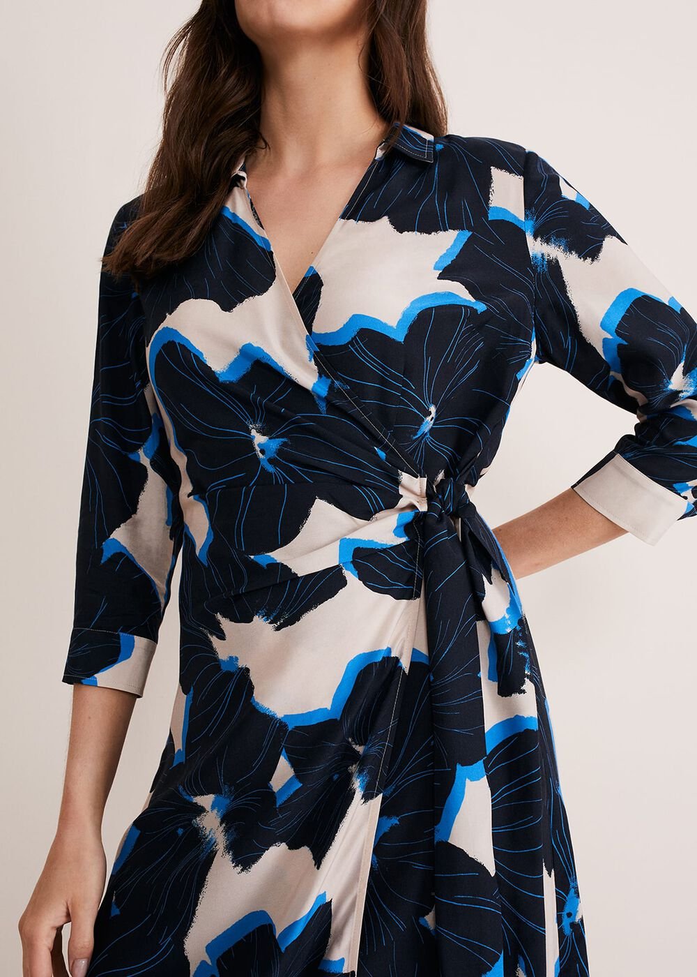 Rae Floral Wrap Dress BLUE/CAMEL/PINK