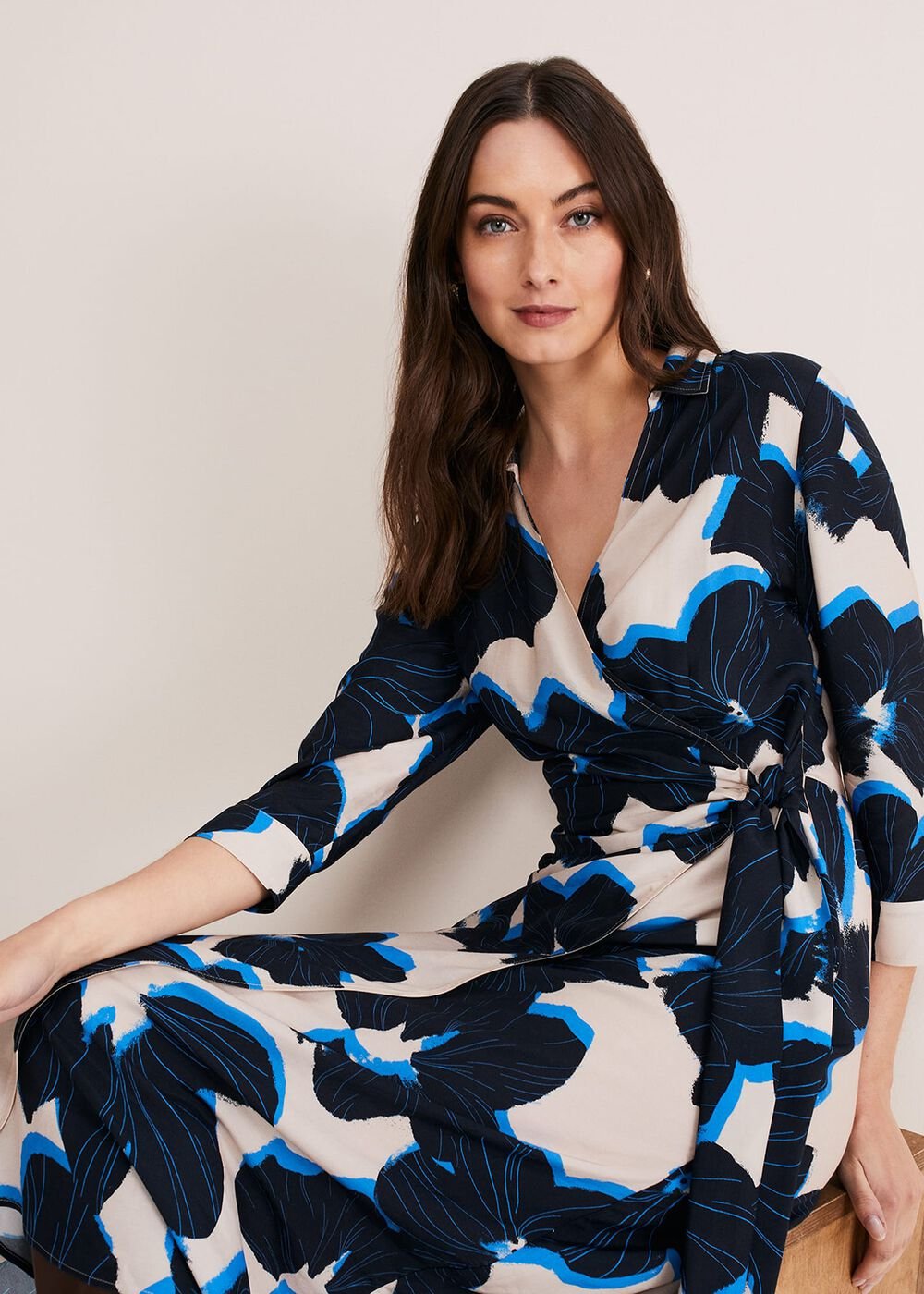 Rae Floral Wrap Dress BLUE/CAMEL/PINK