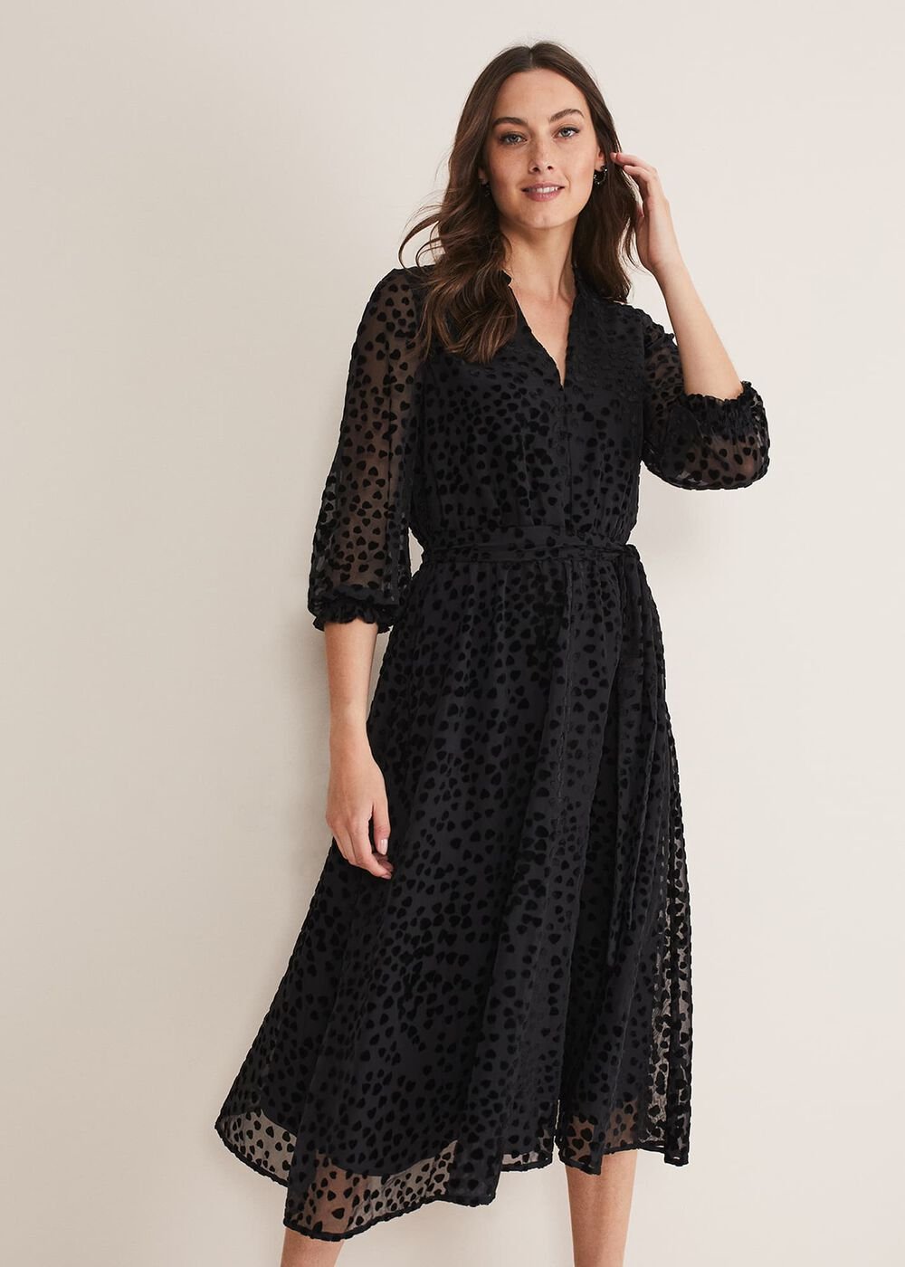 Isador Textured Fit And Flare Midi Dress Black