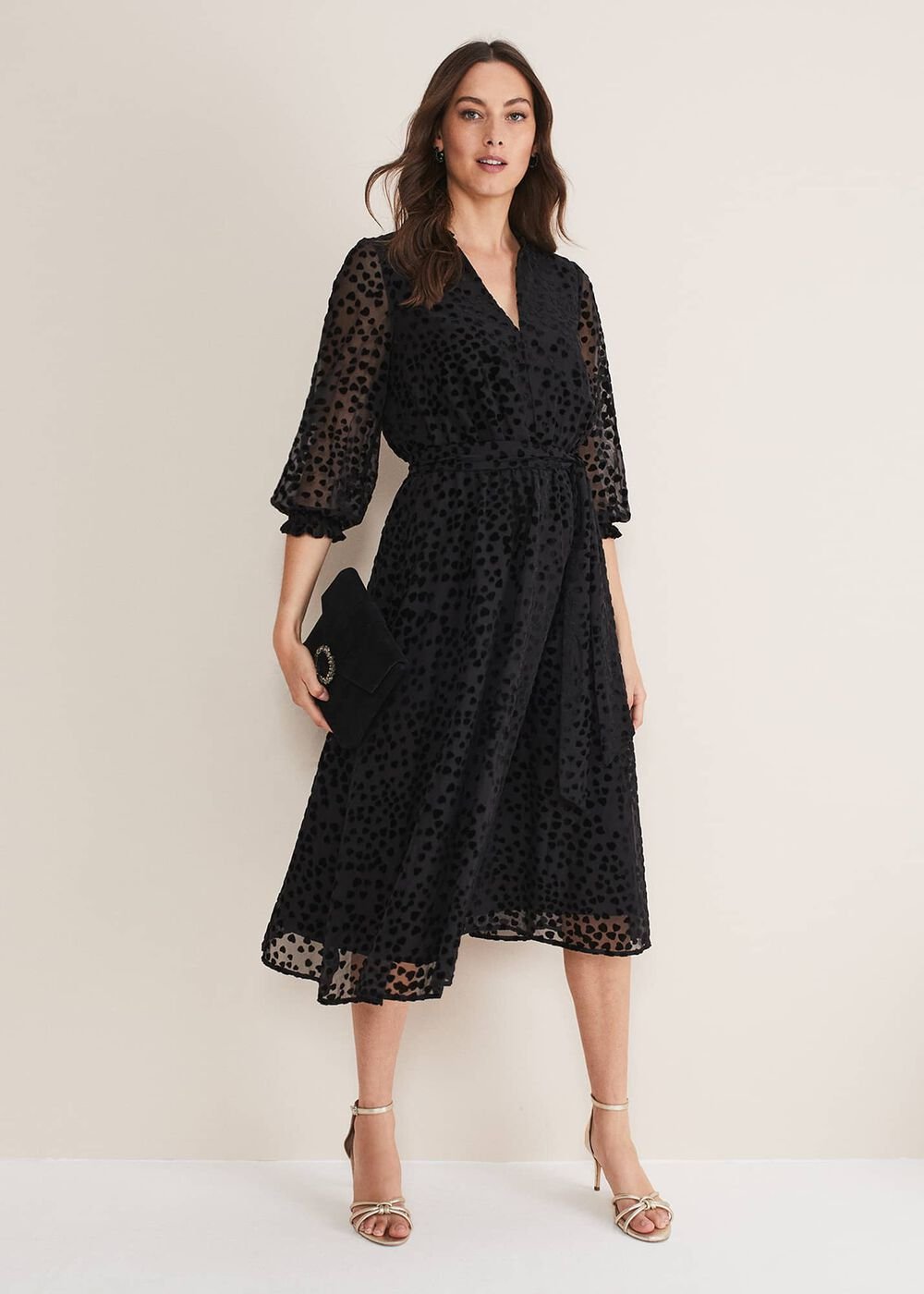 Isador Textured Fit And Flare Midi Dress Black