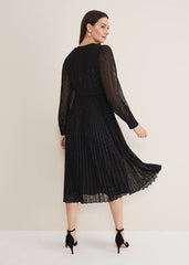 Dani Shimmer Pleat Dress Black/Silver