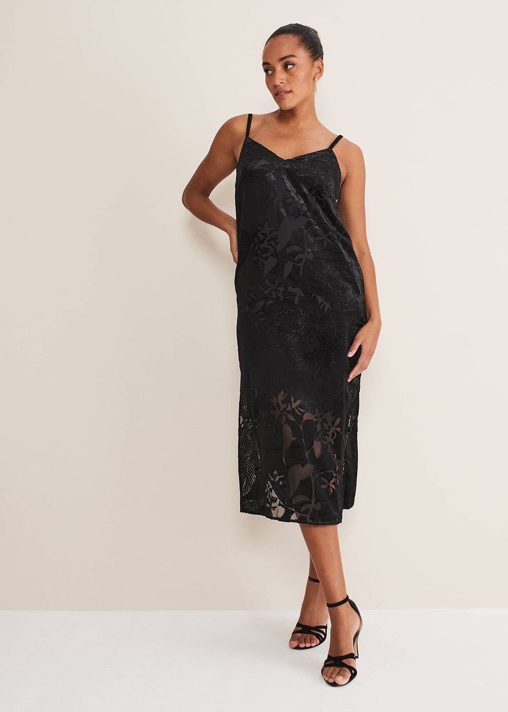 Fayette Textured Velvet Slip Dress Black
