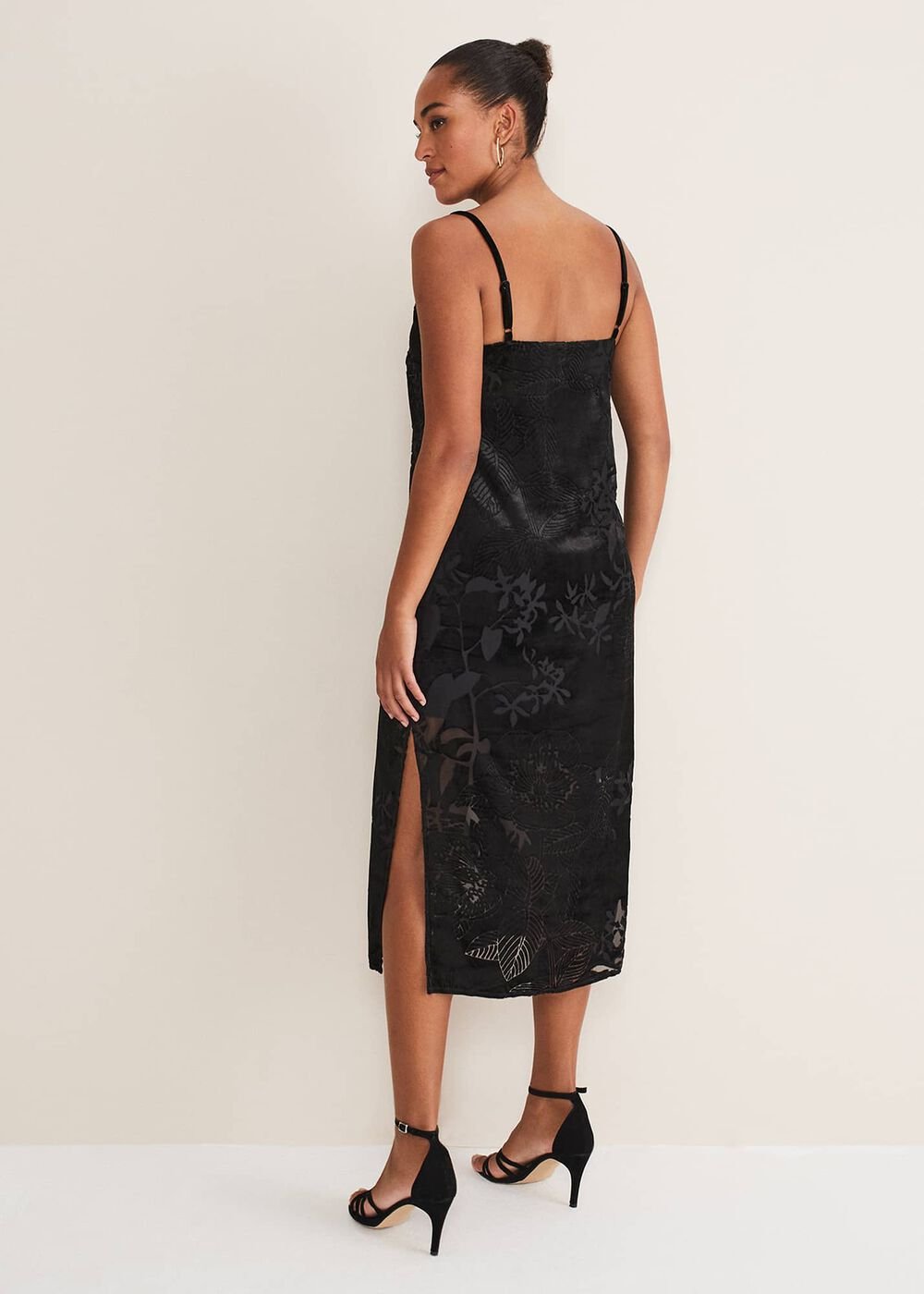 Fayette Textured Velvet Slip Dress Black