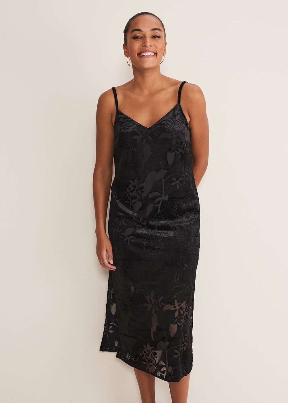 Fayette Textured Velvet Slip Dress Black