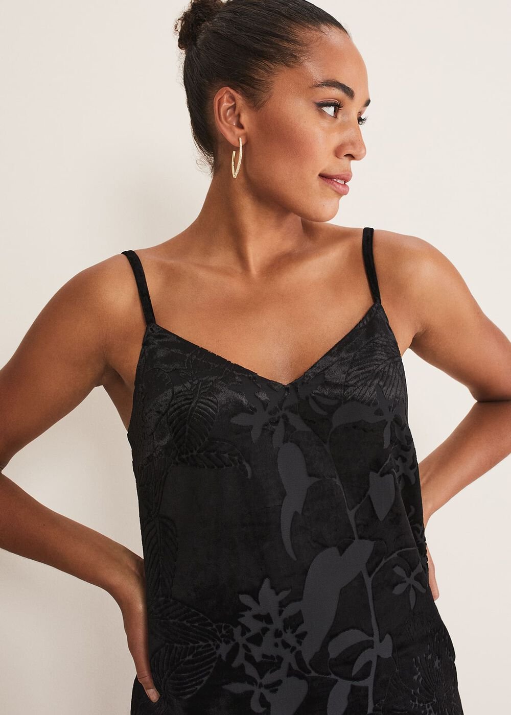 Fayette Textured Velvet Slip Dress Black