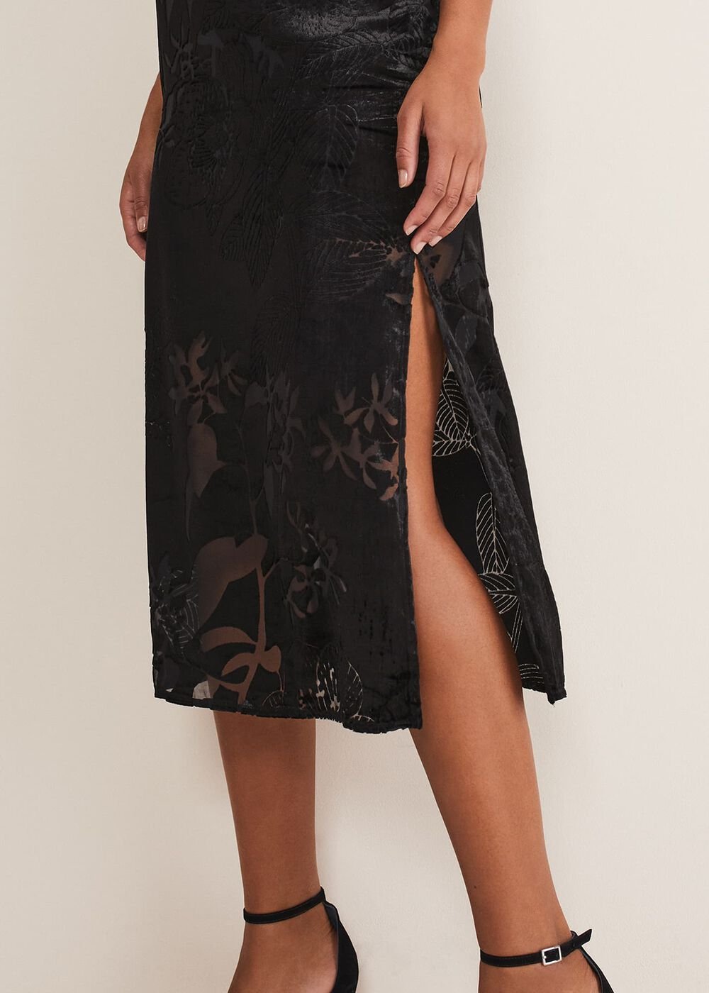 Fayette Textured Velvet Slip Dress Black