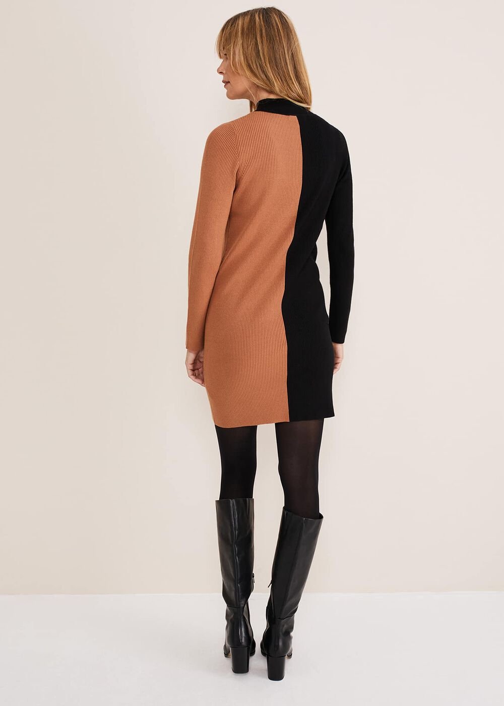 Eris Ribbed Colour Block Knit Tunic Amber/Black