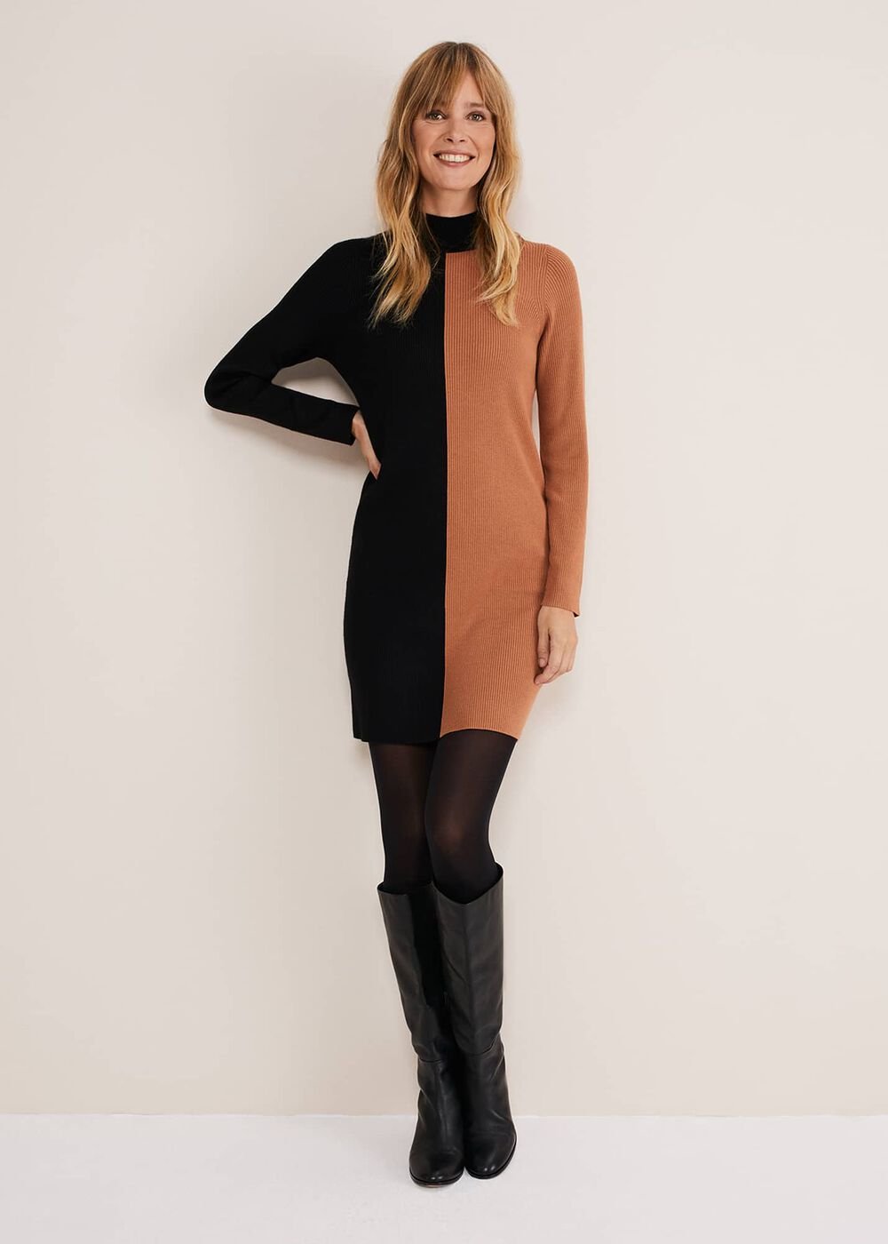 Eris Ribbed Colour Block Knit Tunic Amber/Black