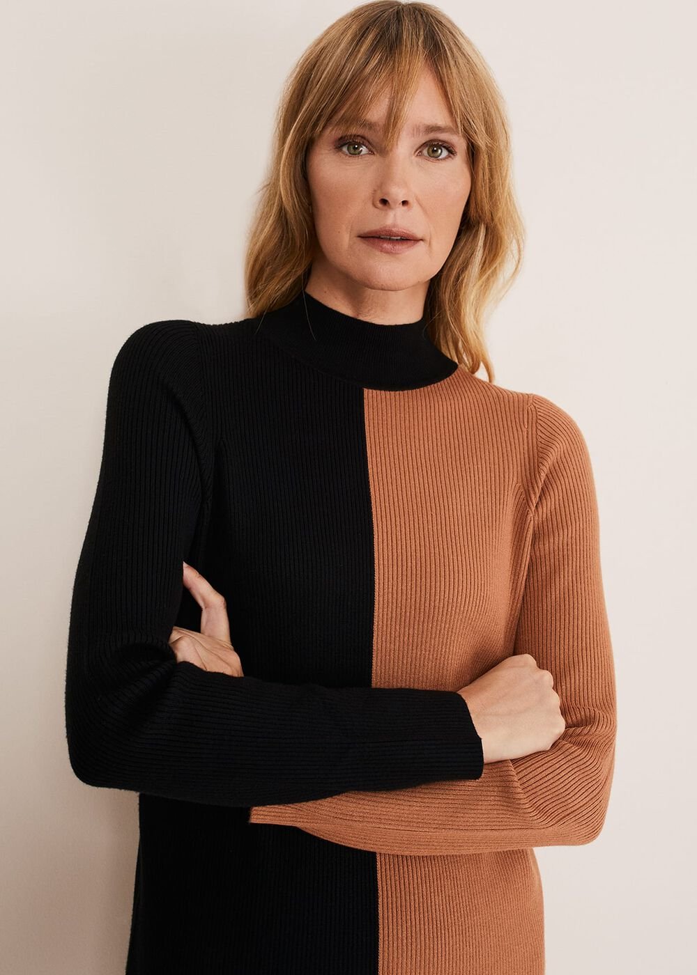 Eris Ribbed Colour Block Knit Tunic Amber/Black