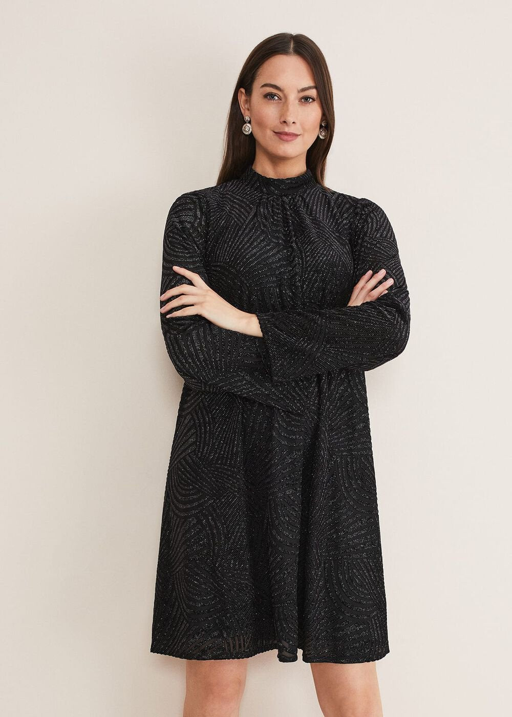 Kirsta Flock Velvet Swing Dress Black