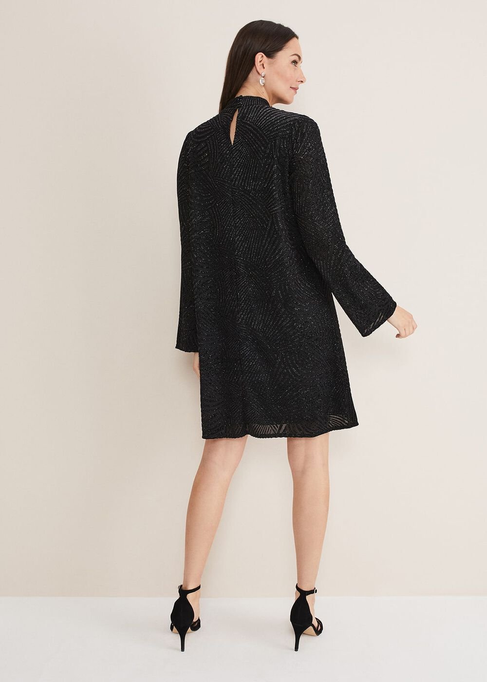Kirsta Flock Velvet Swing Dress Black
