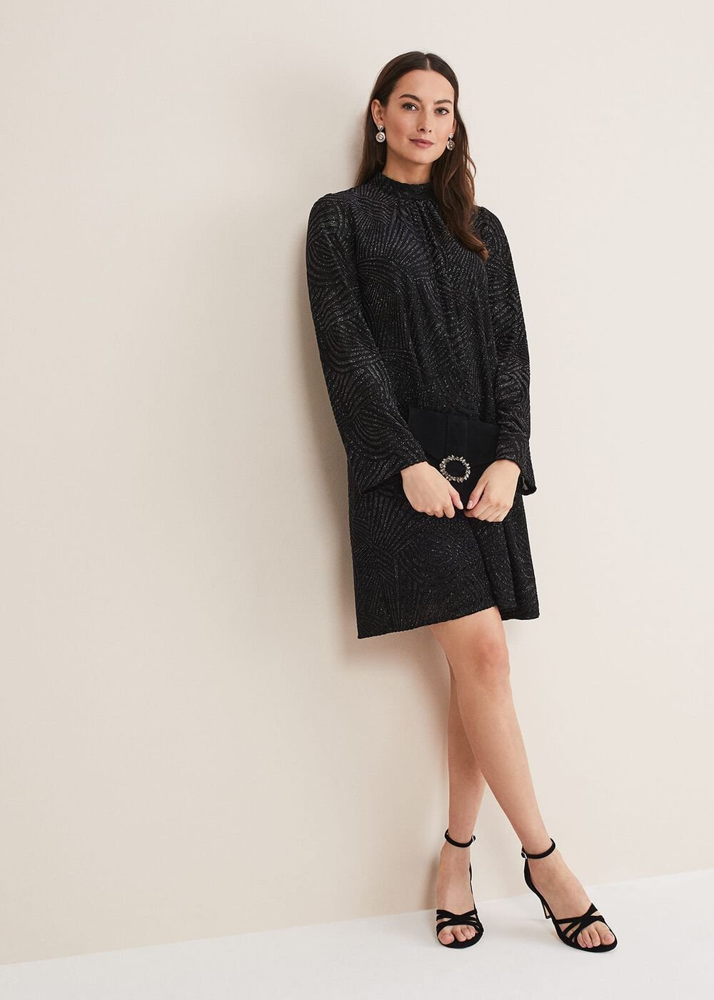 Kirsta Flock Velvet Swing Dress Black