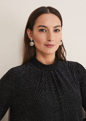 Kirsta Flock Velvet Swing Dress Black