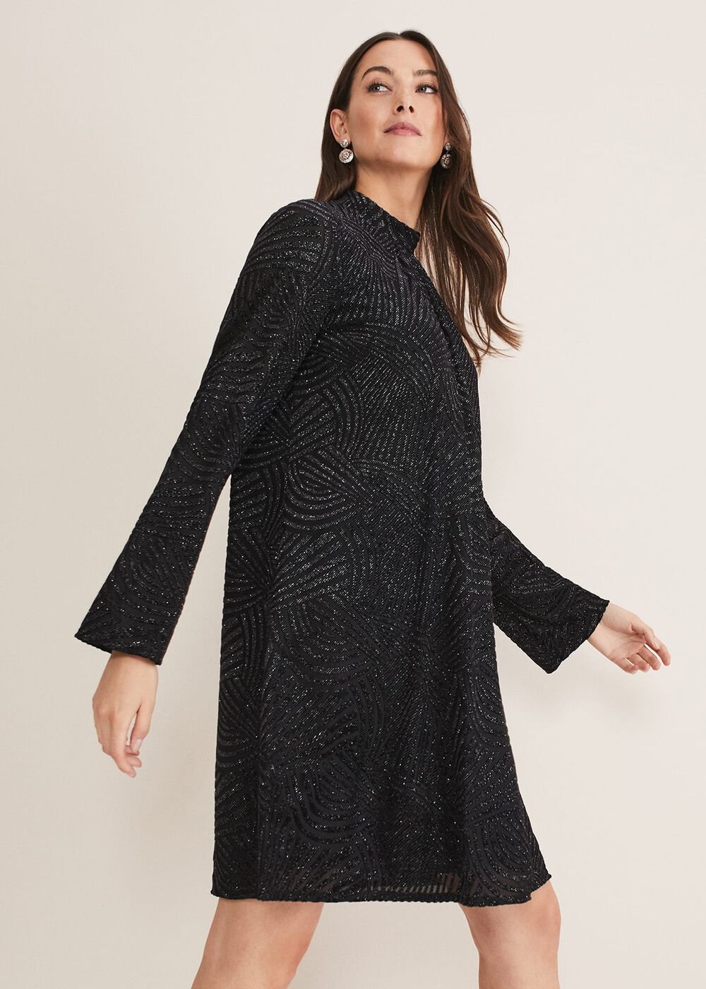 Kirsta Flock Velvet Swing Dress Black