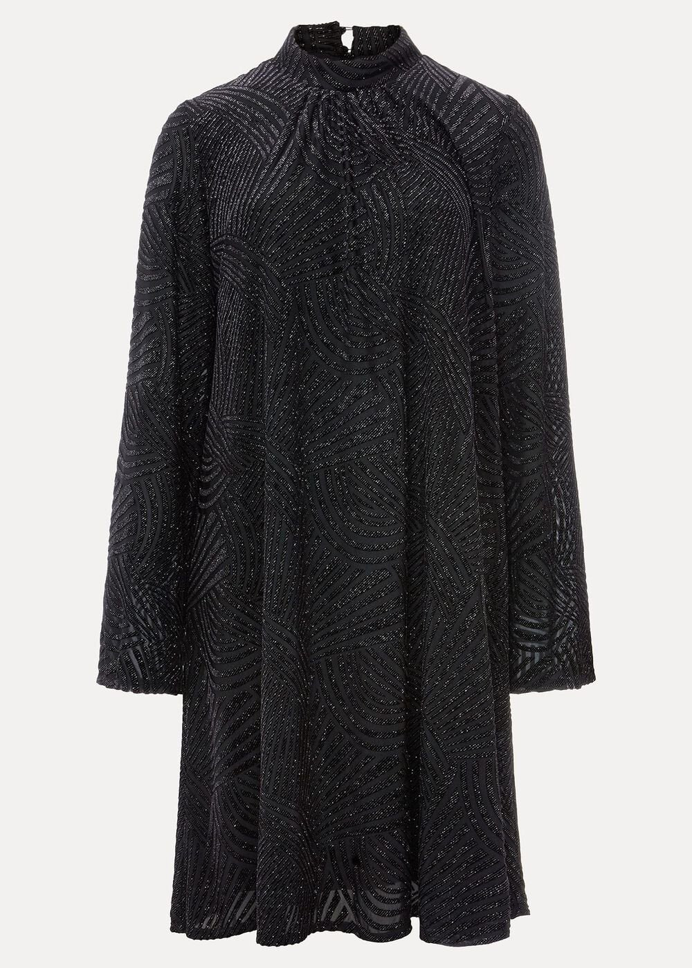 Kirsta Flock Velvet Swing Dress Black