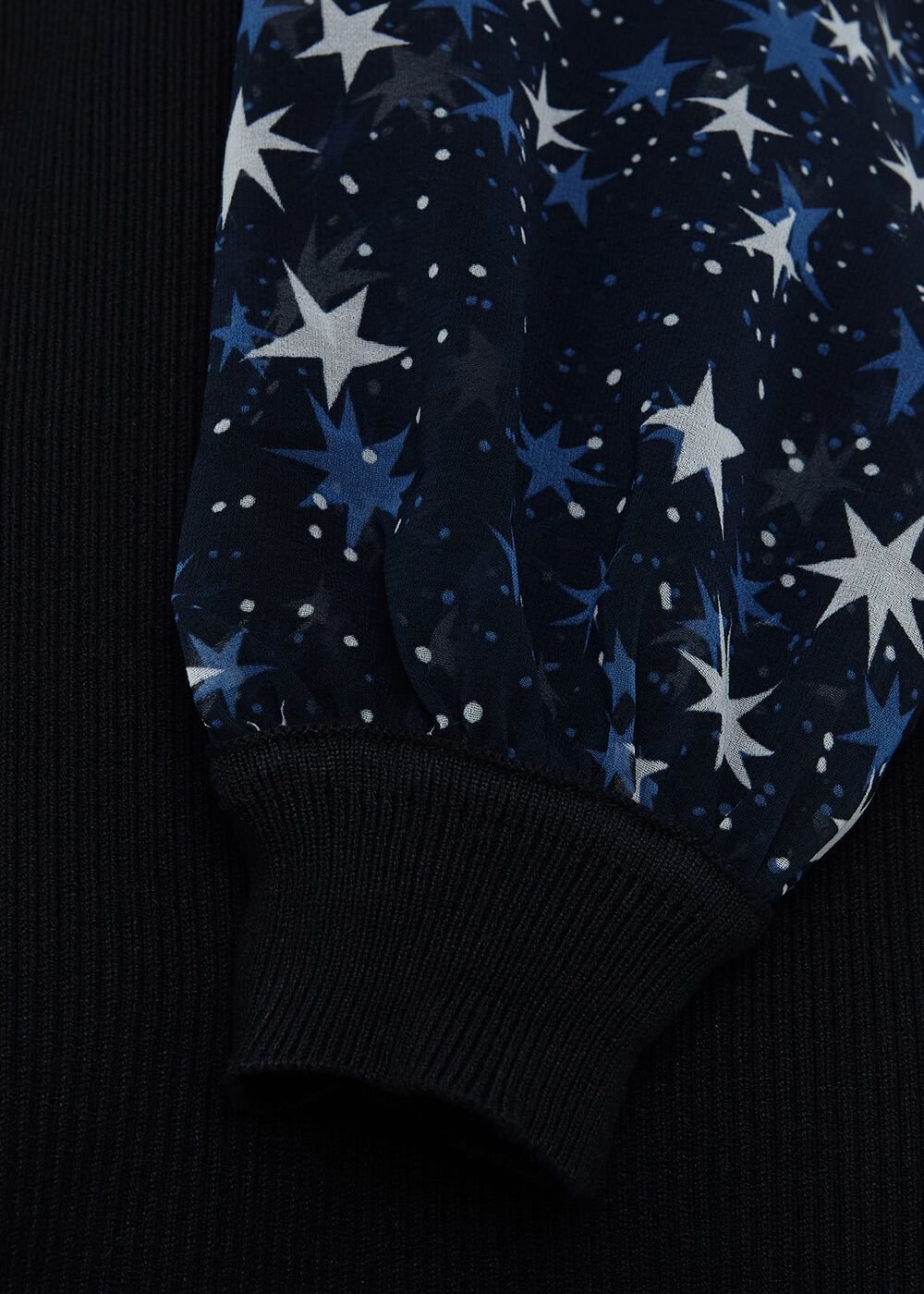 Elmina Woven Sleeve Star Knit Dress Navy