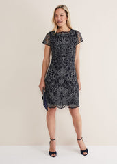 Esme Embroidered Dress Navy/Ivory