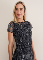 Esme Embroidered Dress Navy/Ivory