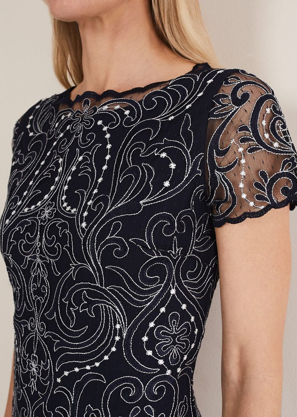 Esme Embroidered Dress Navy/Ivory