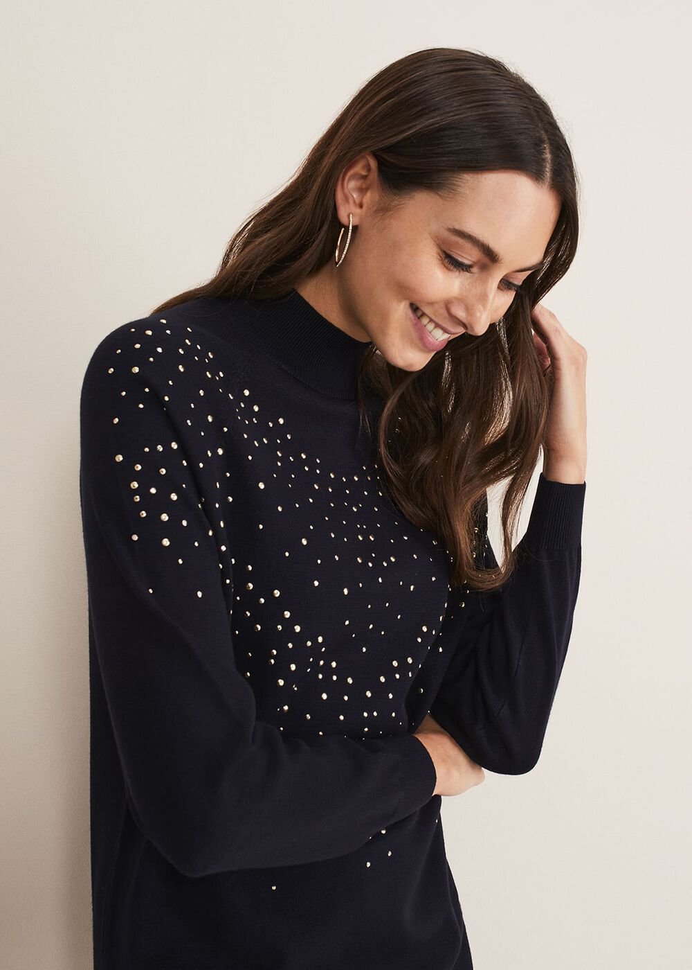 Helena Gold Stud Knit Dress Midnight