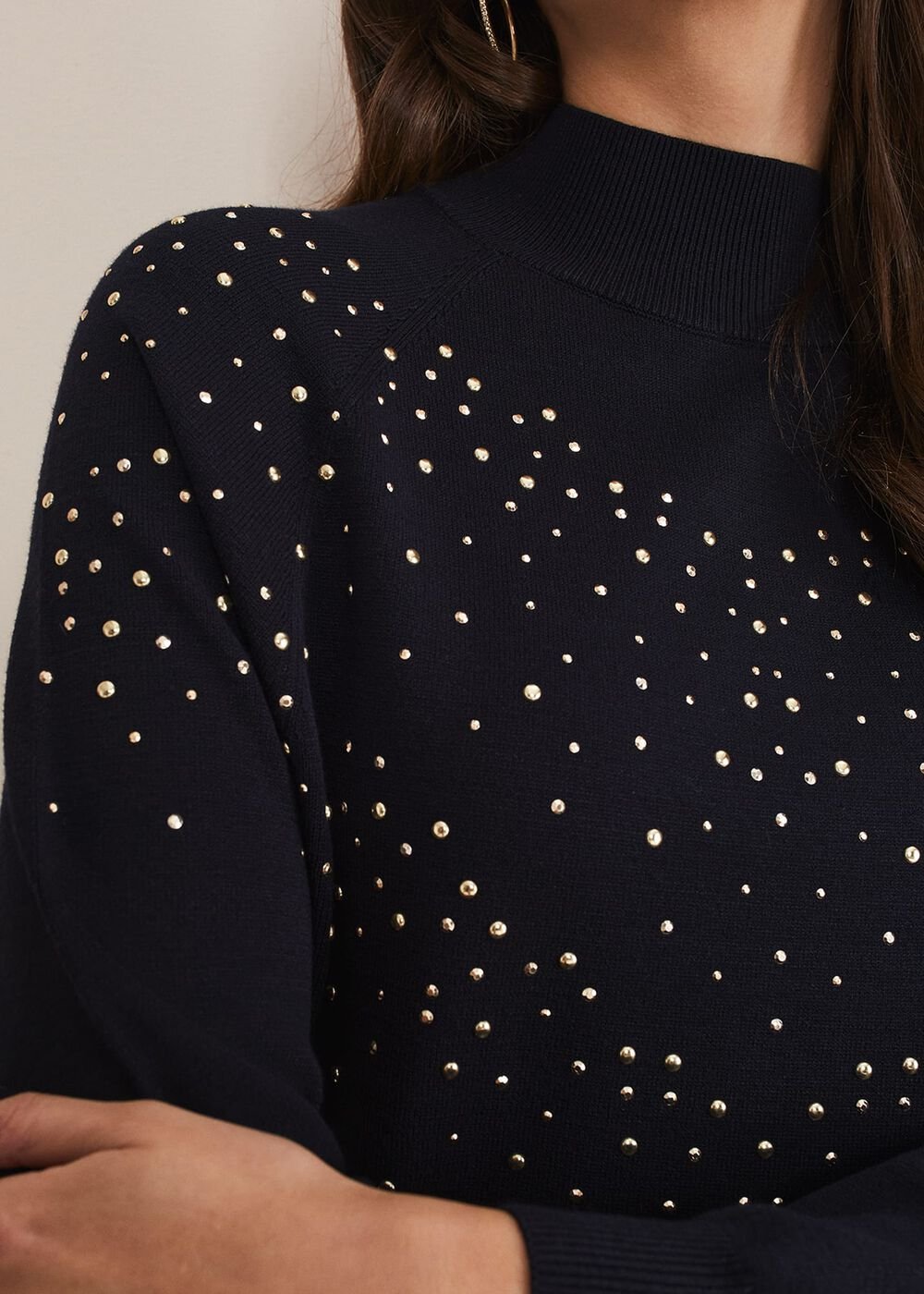 Helena Gold Stud Knit Dress Midnight