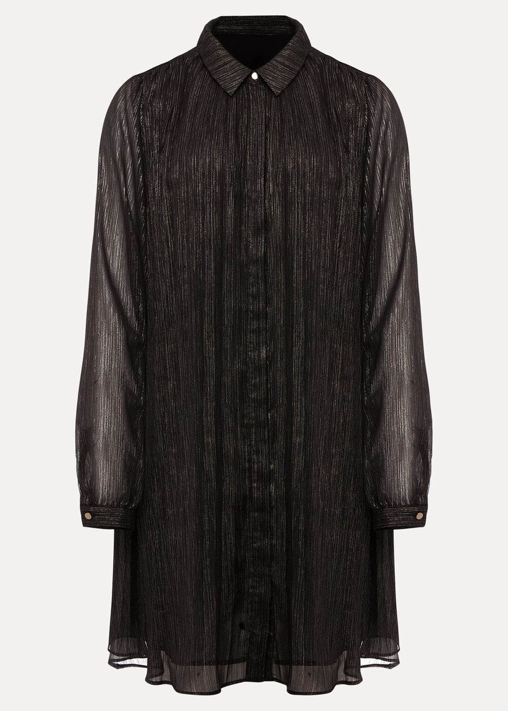 Tanya Foil Pleated Shirt Dress Black/Pewter
