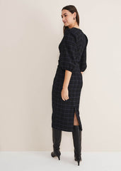 Addison Check Ruched Dress Black/Blue