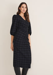 Addison Check Ruched Dress Black/Blue