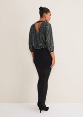 Becca Batwing Sequin Dress Black/Gunmetal