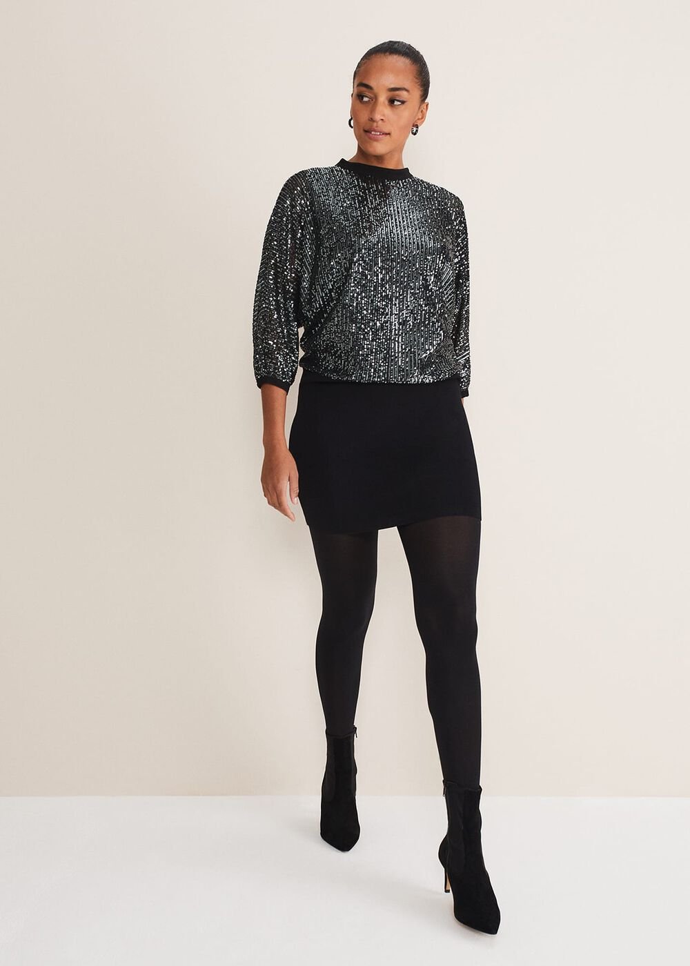 Becca Batwing Sequin Dress Black/Gunmetal