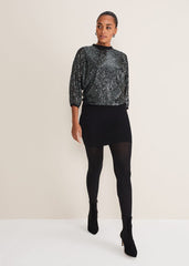 Becca Batwing Sequin Dress Black/Gunmetal