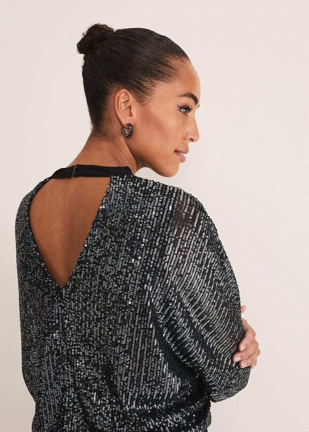 Becca Batwing Sequin Dress Black/Gunmetal