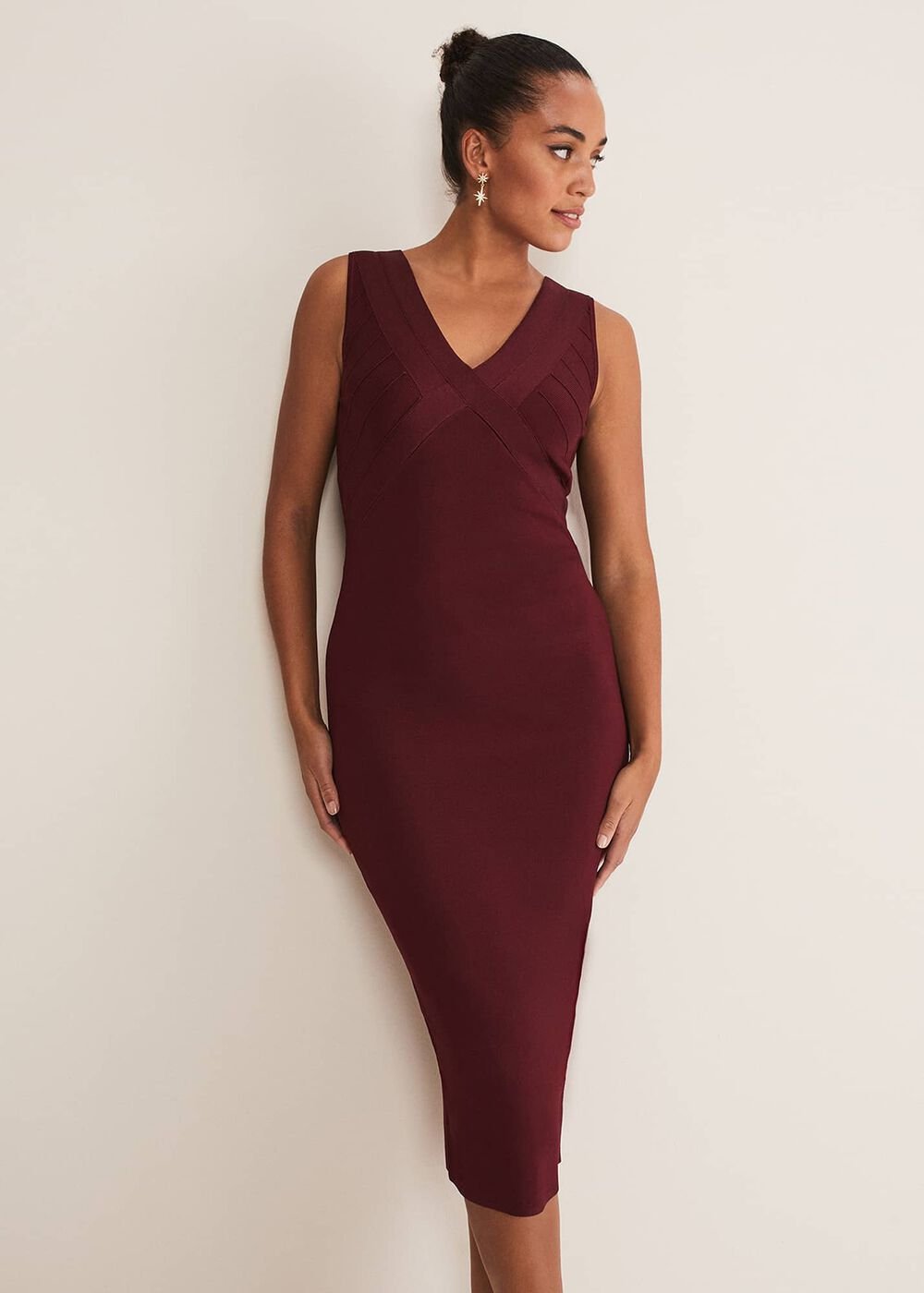 Fressia Cut Out Bandage Dress Burgundy