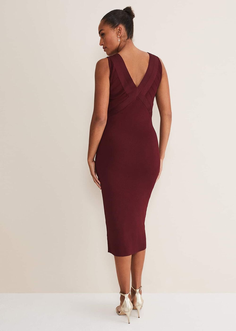 Fressia Cut Out Bandage Dress Burgundy