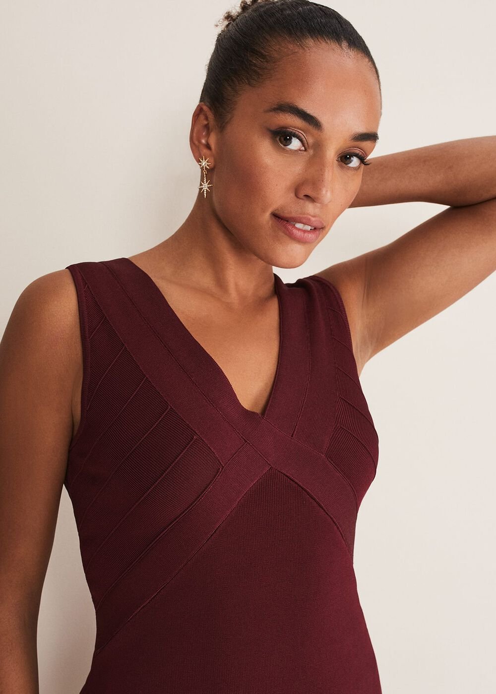 Fressia Cut Out Bandage Dress Burgundy