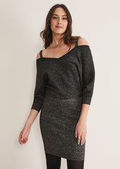 Florin Fitted Lurex Column Dress Black/Gold