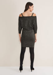 Florin Fitted Lurex Column Dress Black/Gold