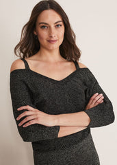 Florin Fitted Lurex Column Dress Black/Gold