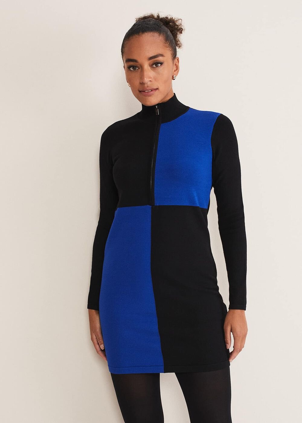 Arden Zip Detail Colour Block Knit Dress Cobalt/Black